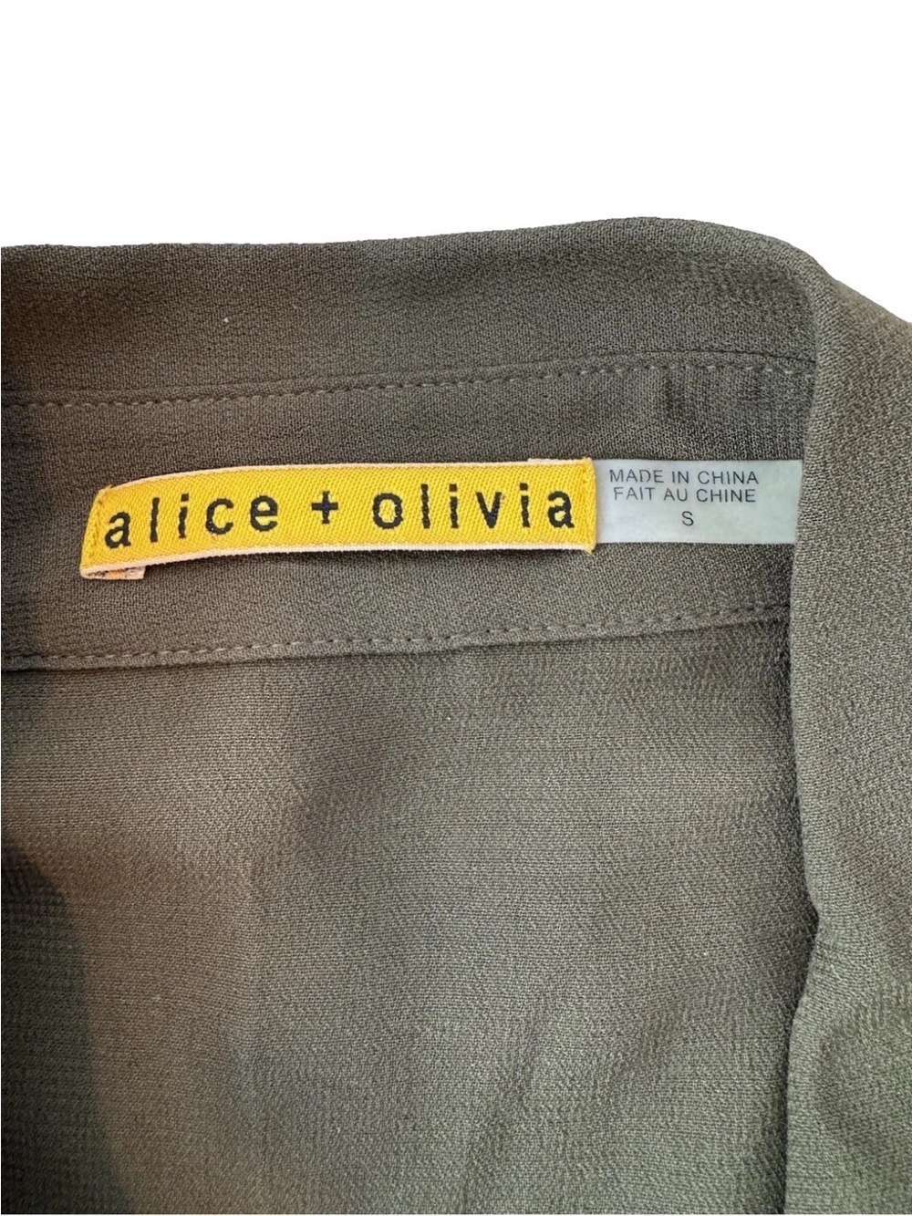 Alice + Olivia Olive Pleated Button-Down Collared Shirt Dress S